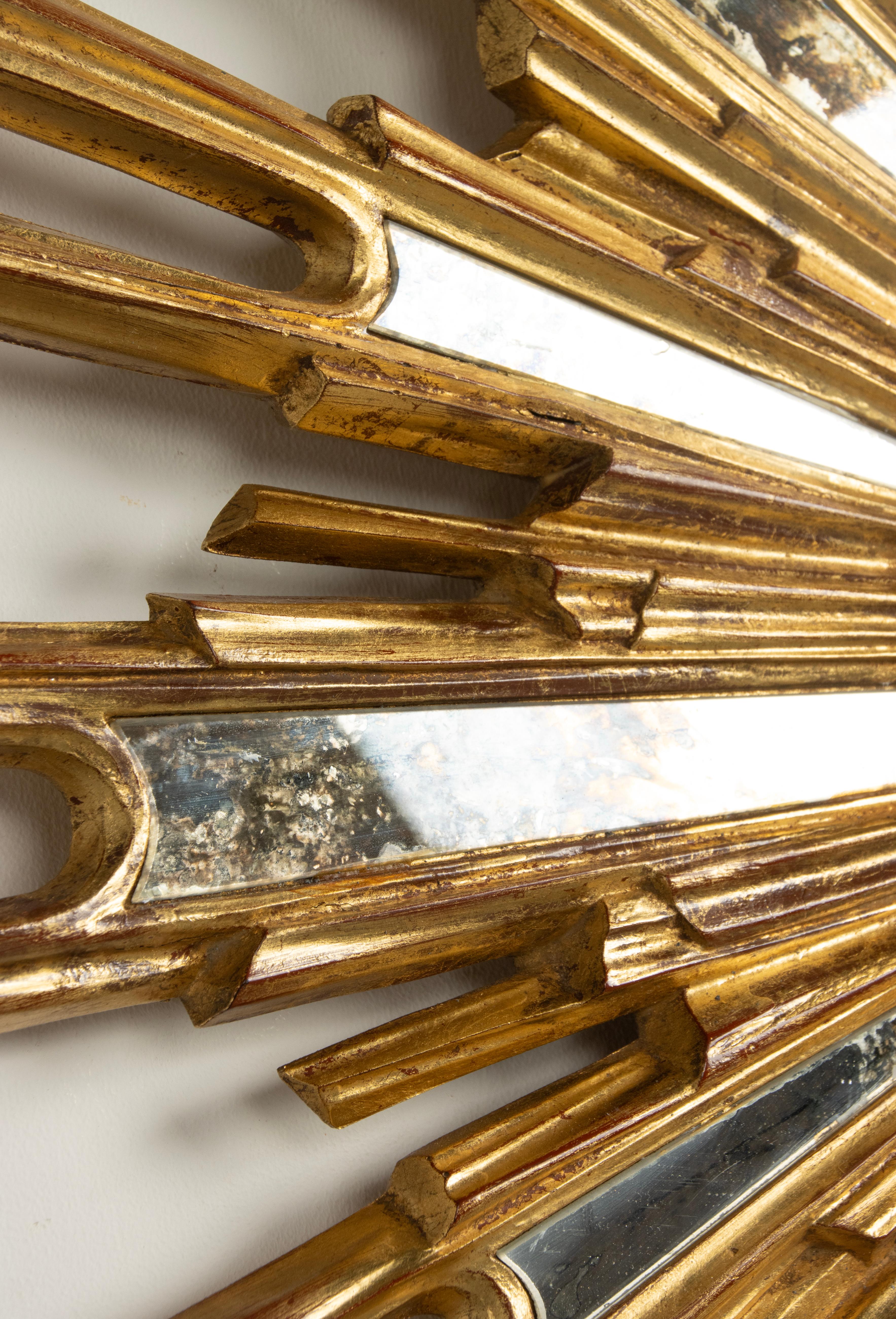 Mid-Century Modern Oval Gilded Sunburst Convex Mirror with Side Mirrors 7