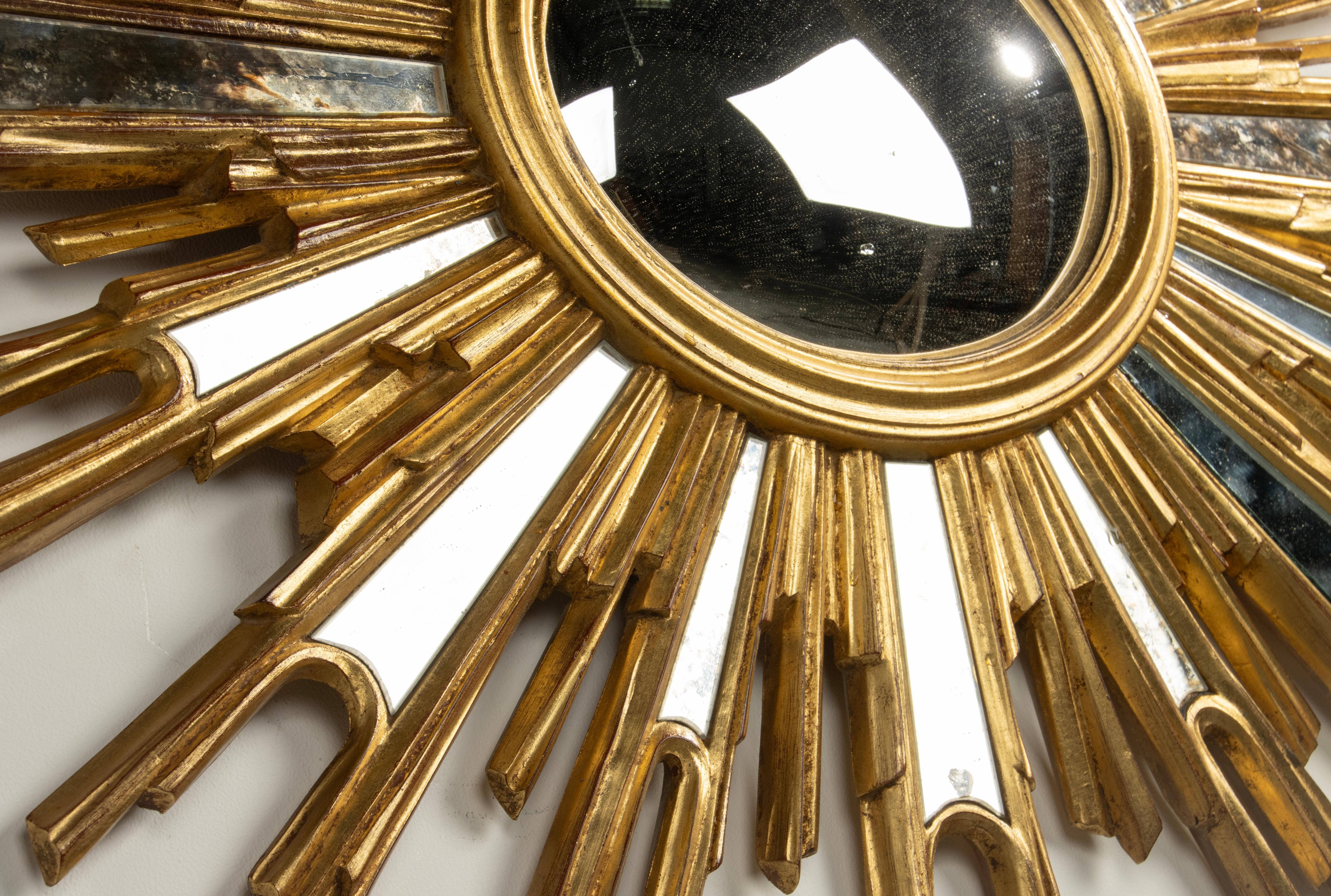 Mid-Century Modern Oval Gilded Sunburst Convex Mirror with Side Mirrors 9