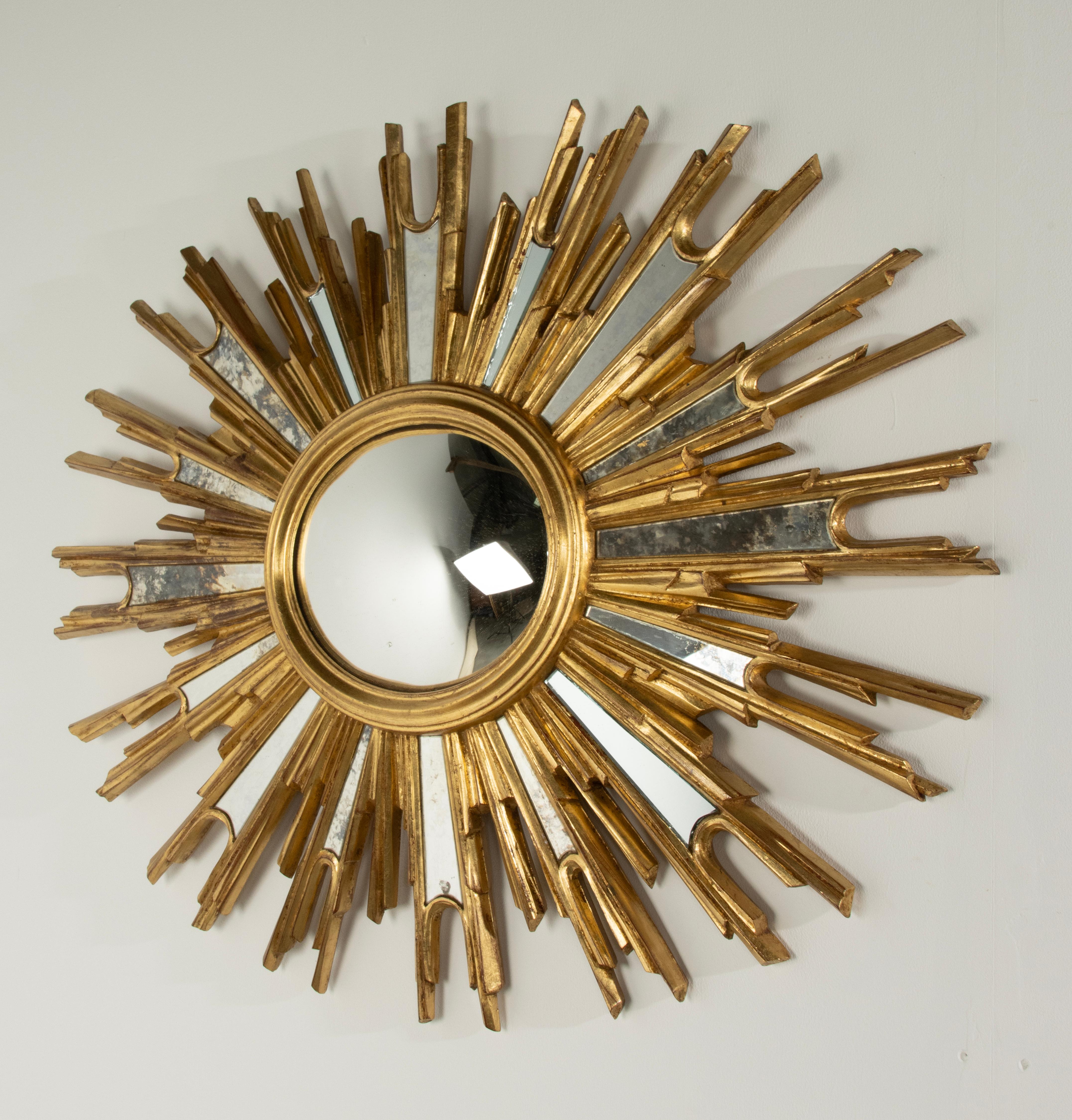 Mid-Century Modern Oval Gilded Sunburst Convex Mirror with Side Mirrors 1