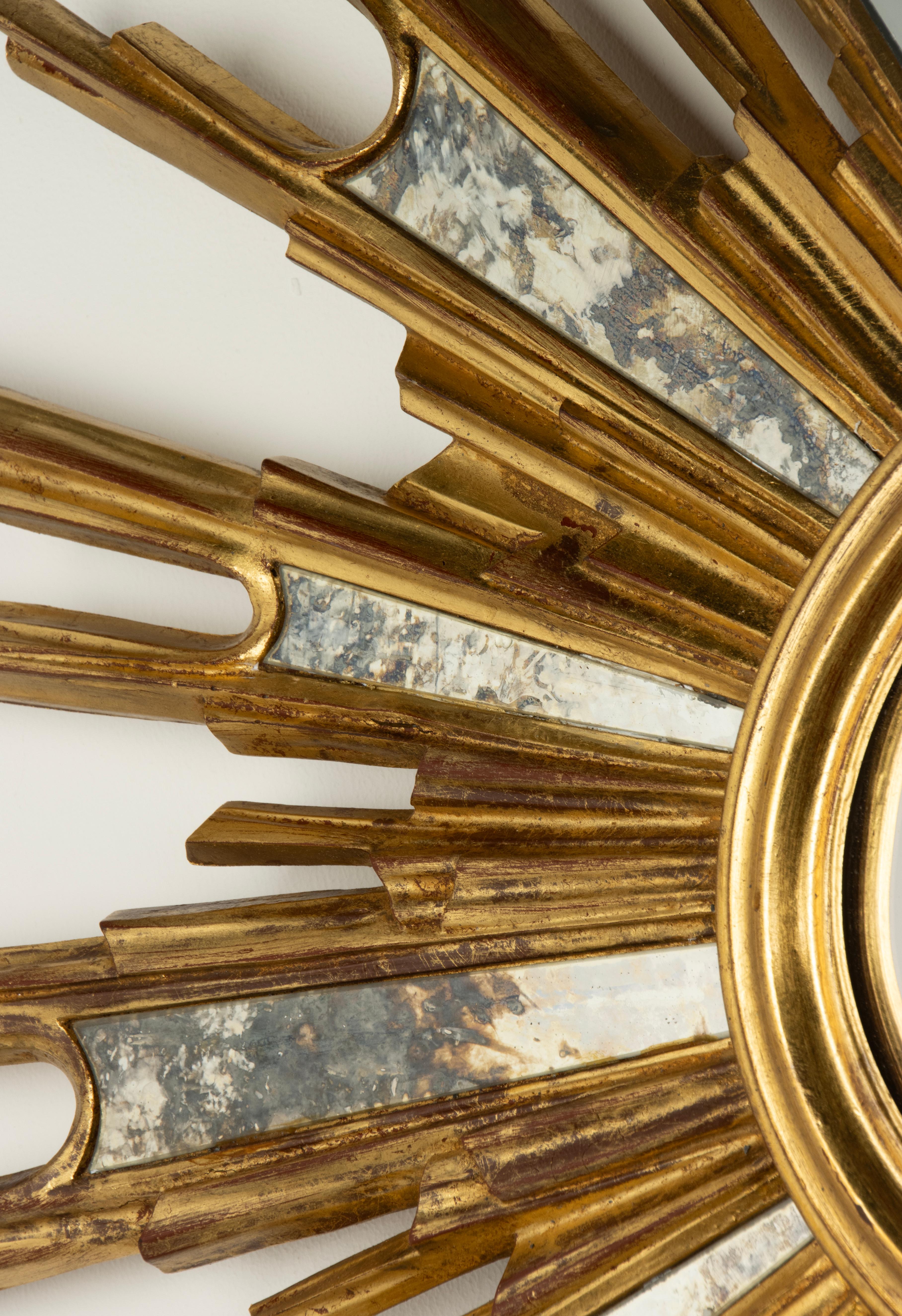 Mid-Century Modern Oval Gilded Sunburst Convex Mirror with Side Mirrors 3