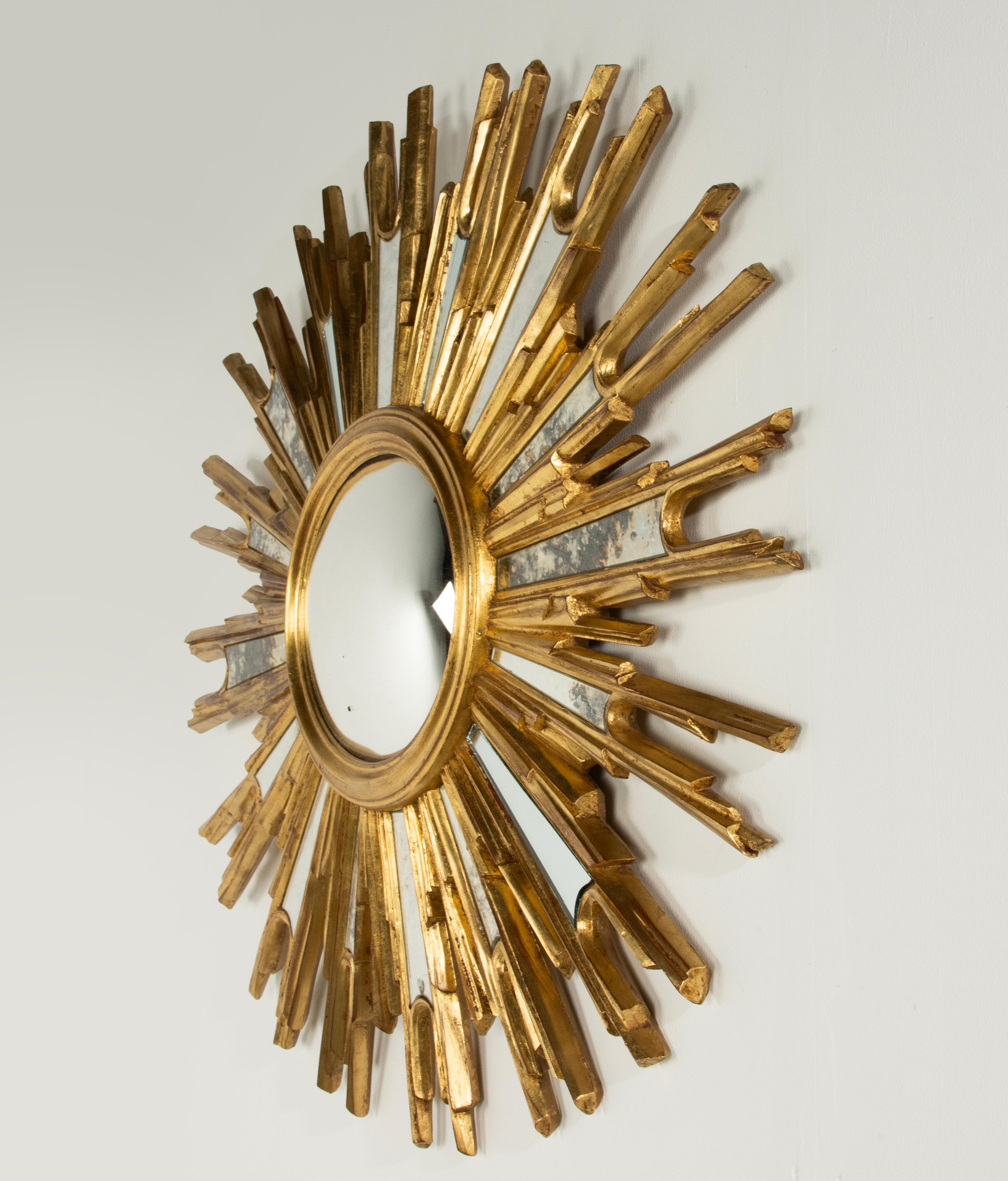 Mid-Century Modern Oval Gilded Sunburst Convex Mirror with Side Mirrors 4