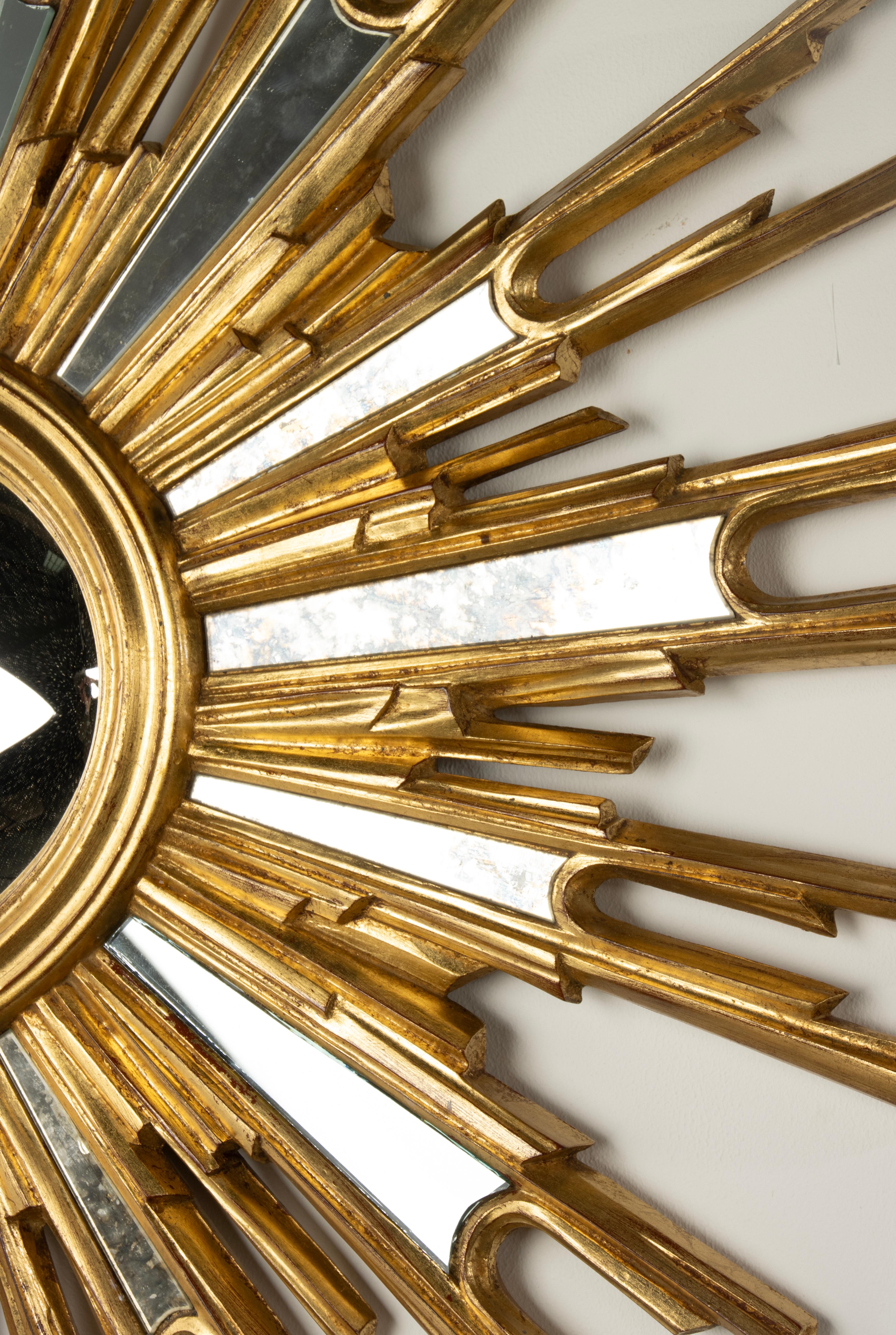 Mid-Century Modern Oval Gilded Sunburst Convex Mirror with Side Mirrors 5