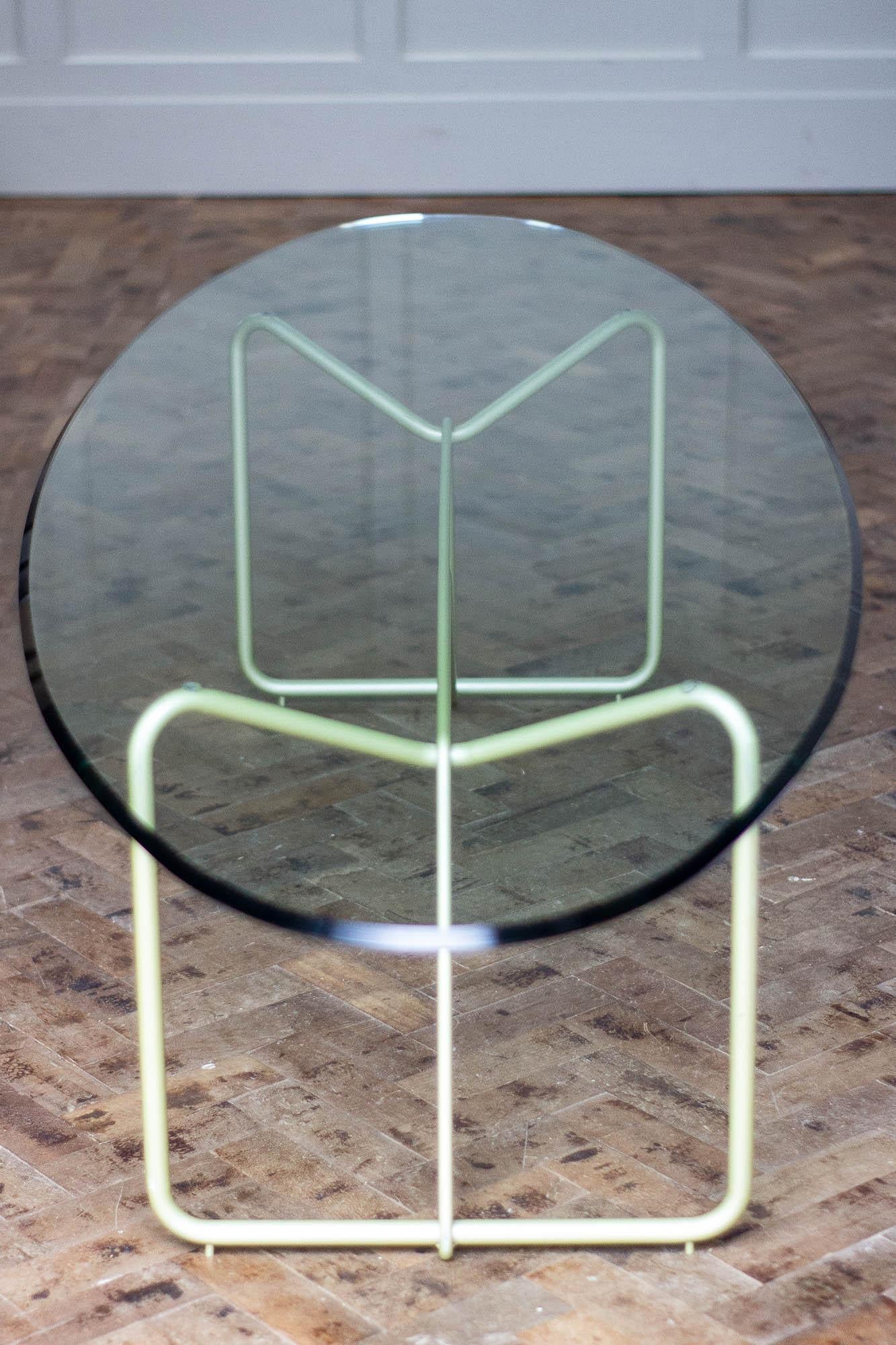 Metal Mid-Century Modern Oval Glass Coffee Table