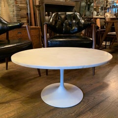 Mid-Century Modern Tulip Base Coffee Table With Oval Marble Top