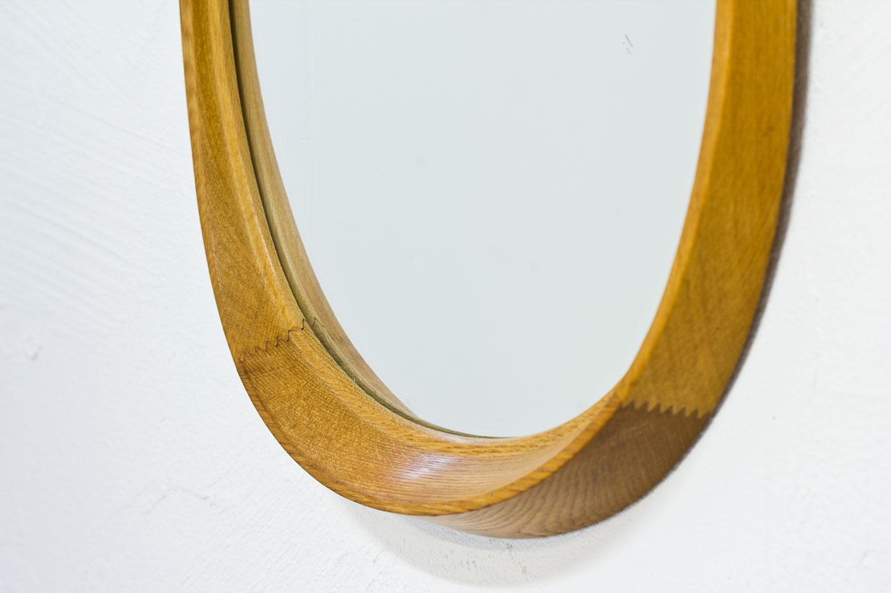 Swedish Mid-Century Modern Oval Oak Wall Mirror by Fröseke, Sweden, 1950s