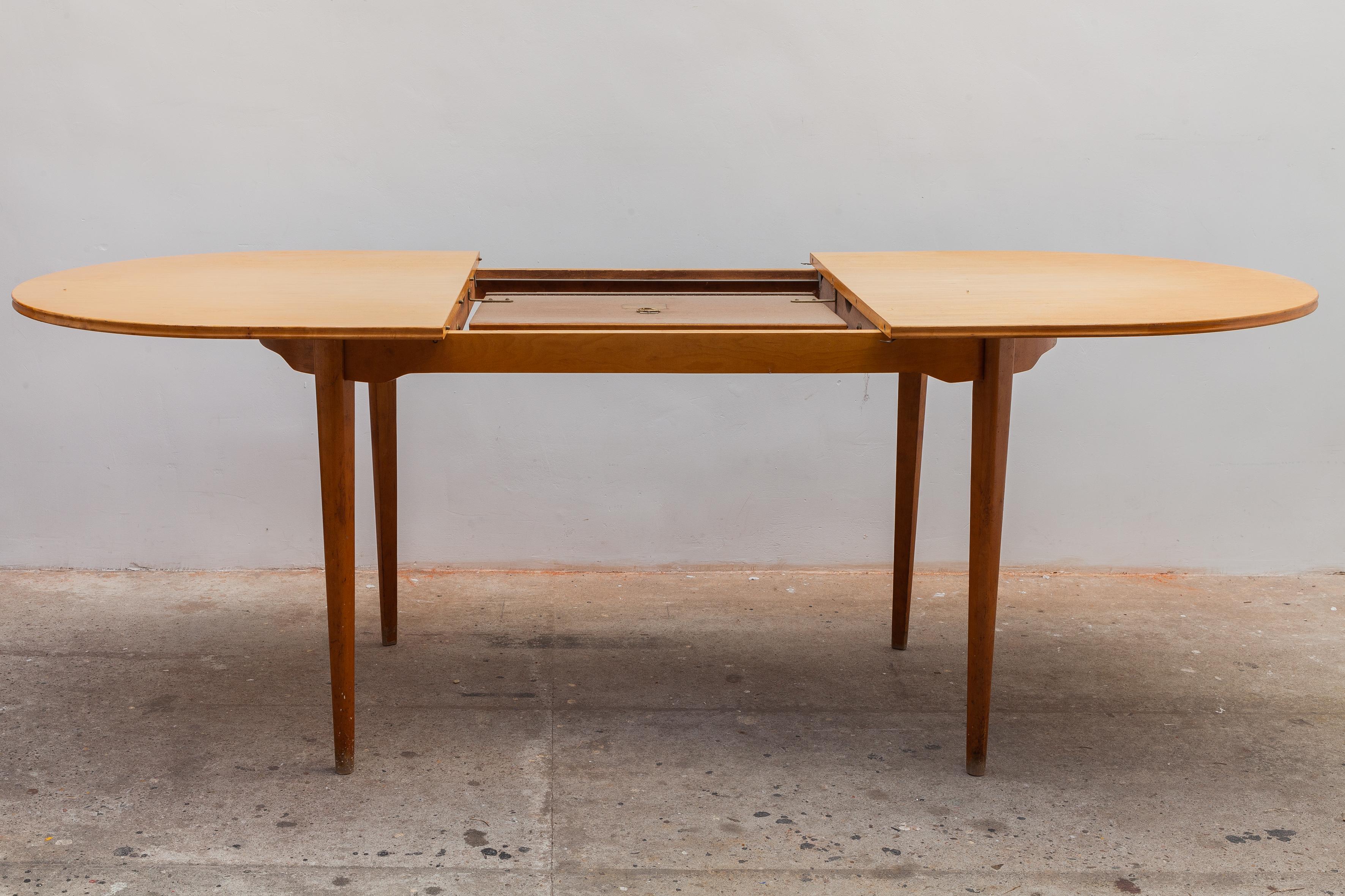 Hand-Crafted Mid-Century Modern Oval Satin Wood Dining Table, 1950s, Belgium