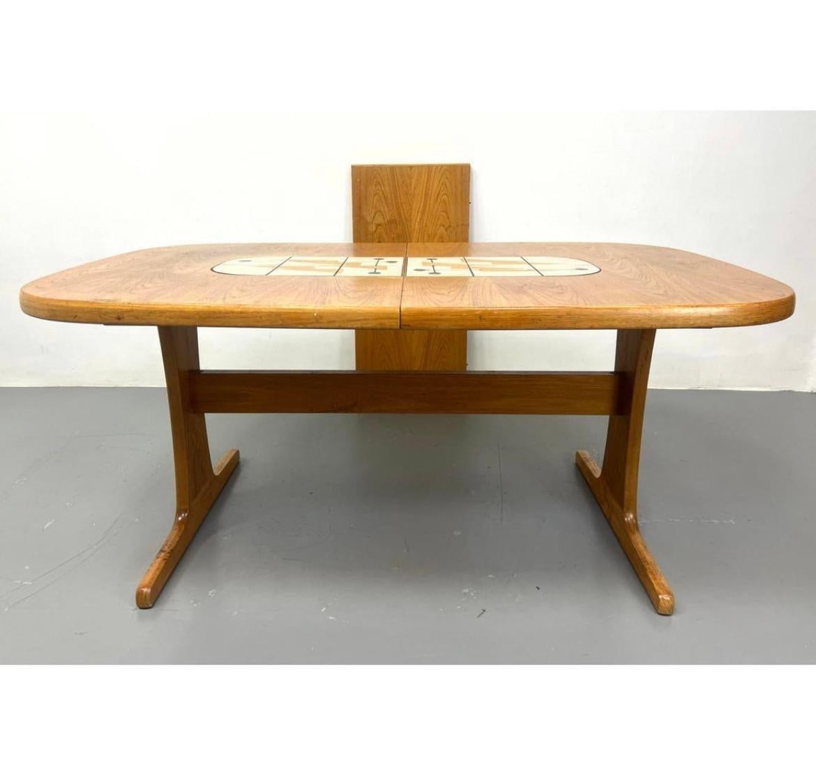 Mid-Century Modern Mid century modern oval teak dining table center ceramic tile inlay one leaf For Sale