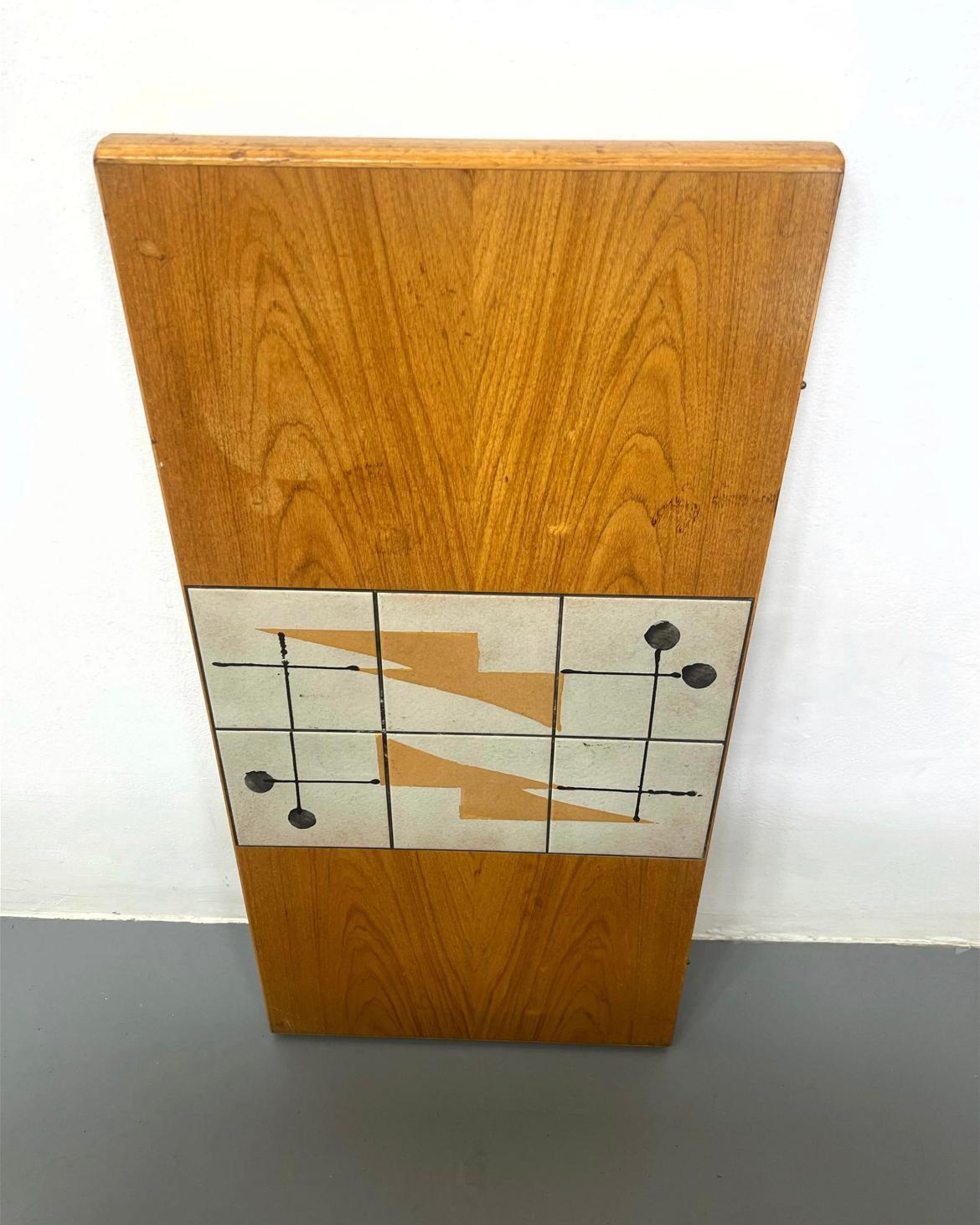 Danish Mid century modern oval teak dining table center ceramic tile inlay one leaf For Sale