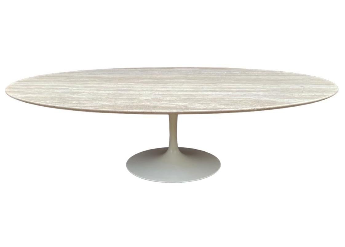 Mid Century Modern Oval Travertine Marble Cocktail Table by Saarinen for Knoll  For Sale 2