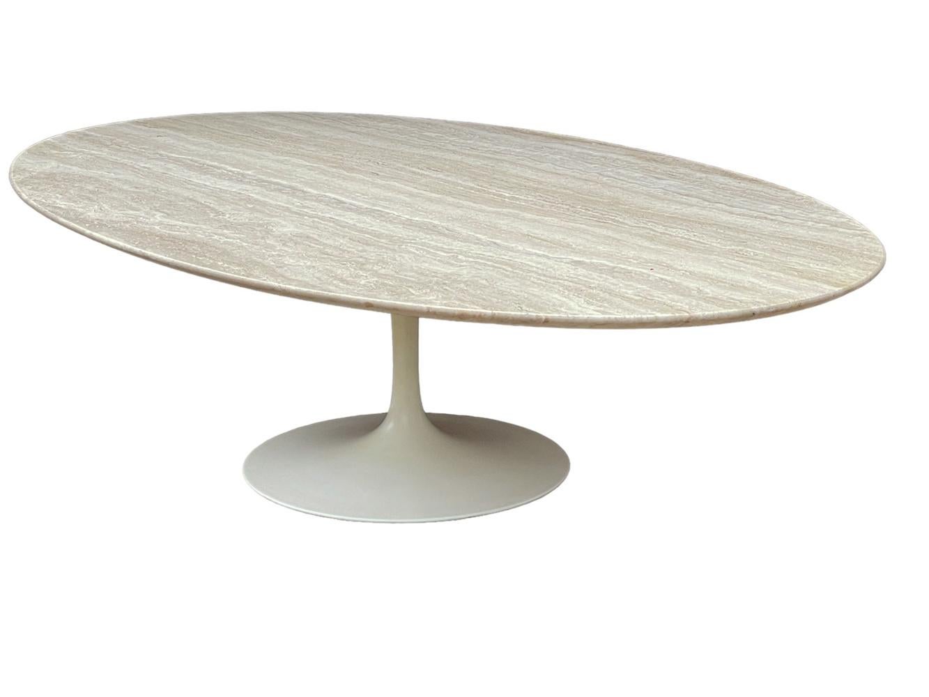 Mid Century Modern Oval Travertine Marble Cocktail Table by Saarinen for Knoll  For Sale 3