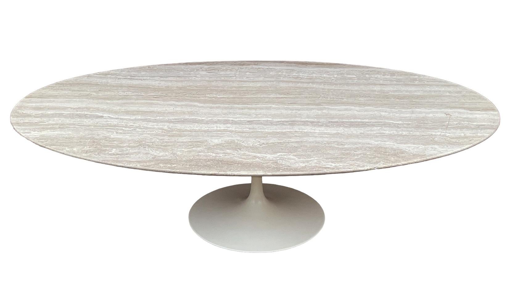 Mid-Century Modern Mid Century Modern Oval Travertine Marble Cocktail Table by Saarinen for Knoll  For Sale