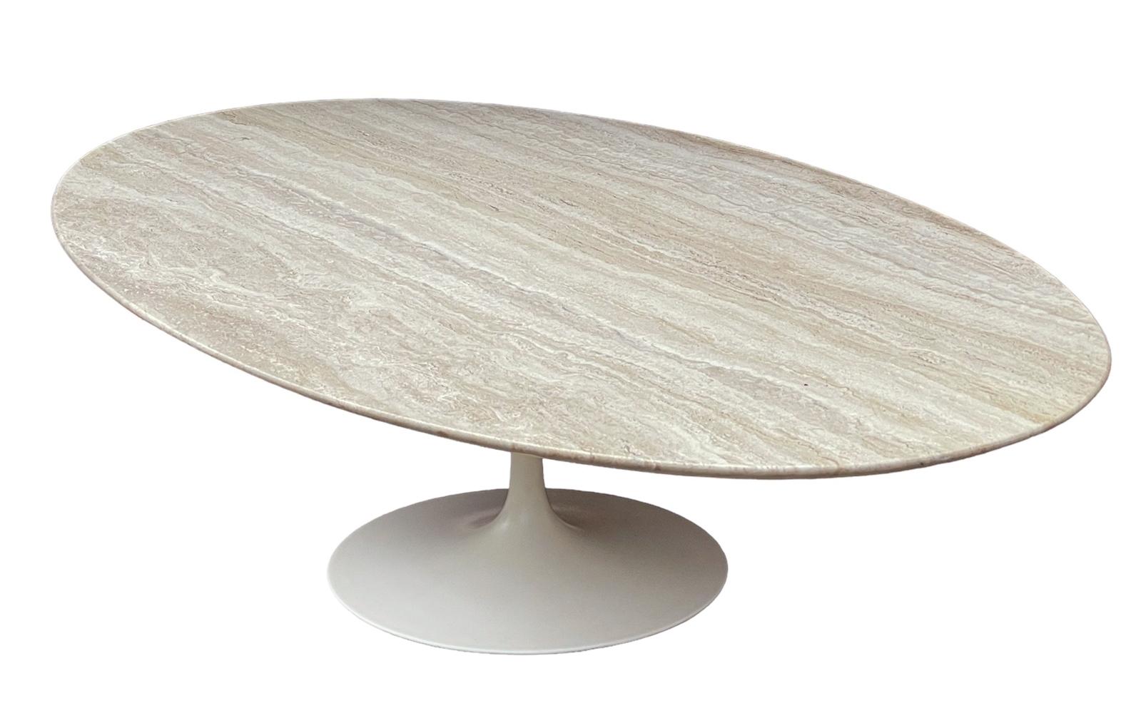 Mid-20th Century Mid Century Modern Oval Travertine Marble Cocktail Table by Saarinen for Knoll  For Sale