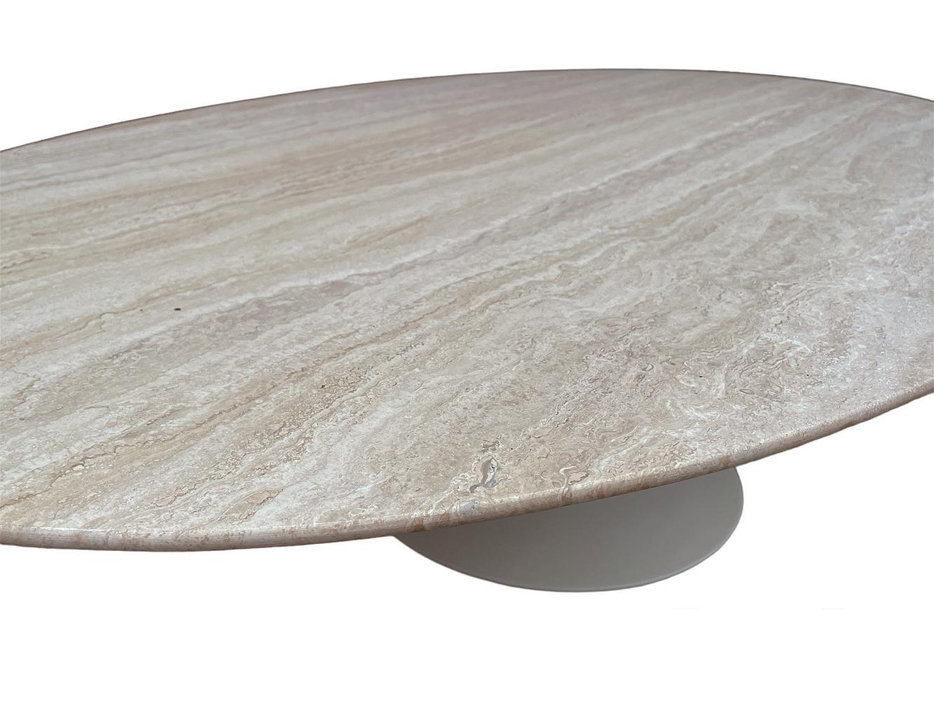 Aluminum Mid Century Modern Oval Travertine Marble Cocktail Table by Saarinen for Knoll  For Sale