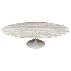 Mid Century Modern Oval Travertine Marble Cocktail Table by Saarinen for Knoll 
