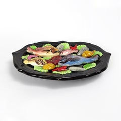 Mid-Century Modern Oval Vallauris Majolica Wall Plate With Sea Creatures