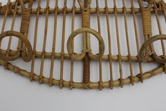 Mid-Century Modern Oval Vintage Rattan Coat Wall Hooks, Italy, circa 1960