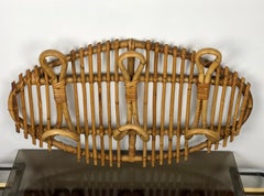 Mid-Century Modern Oval Vintage Rattan Coat Hooks Hanger by Bonacina Italy 1960s