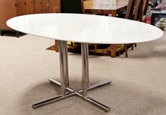 Table de Salle à Manger Mid-Century Moderne Ovale de Style Vitrolite avec Base en Chrome Saporiti Era