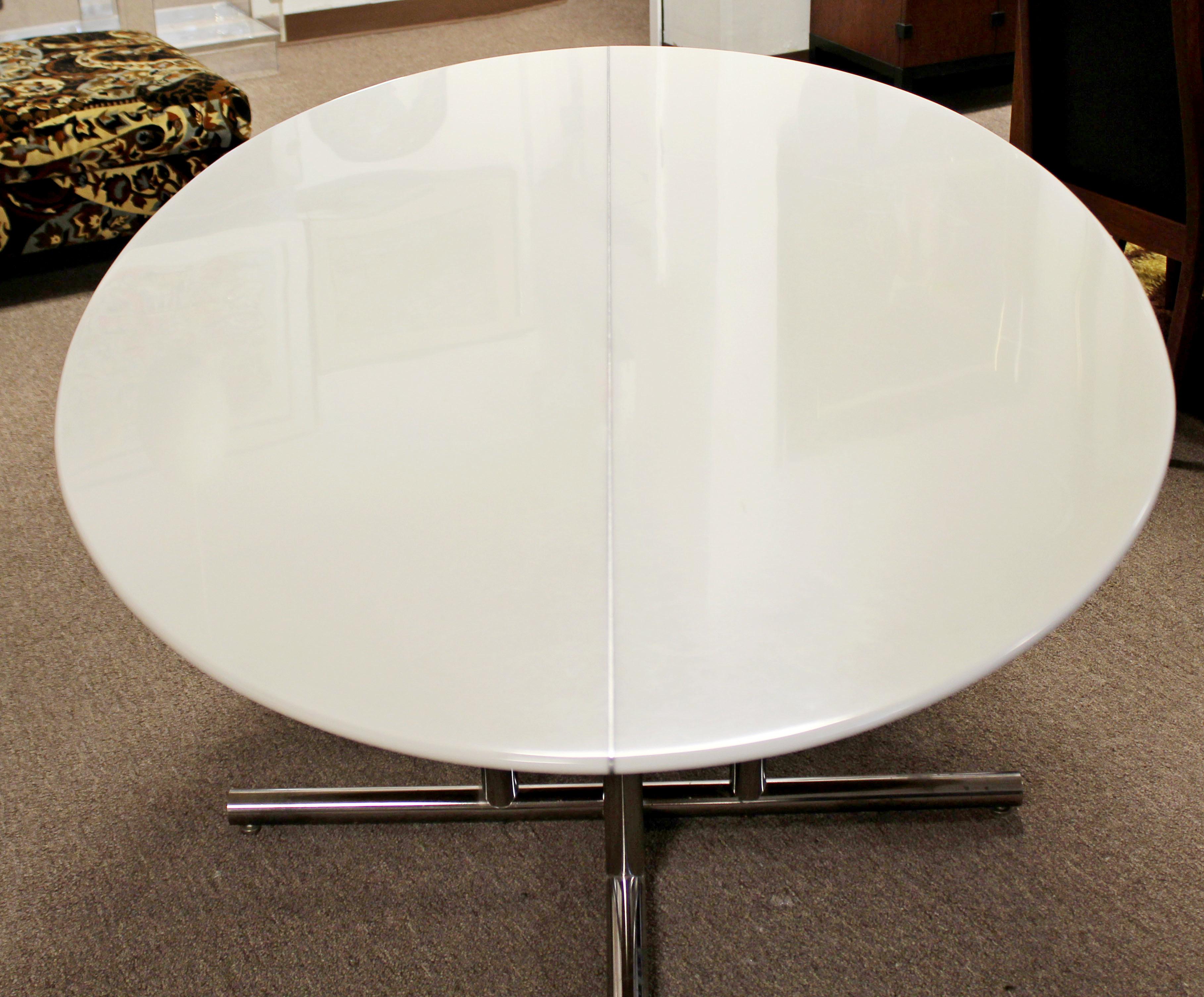 Late 20th Century Mid-Century Modern Oval Vitrolite Style Chrome Base Dining Table Saporiti Era