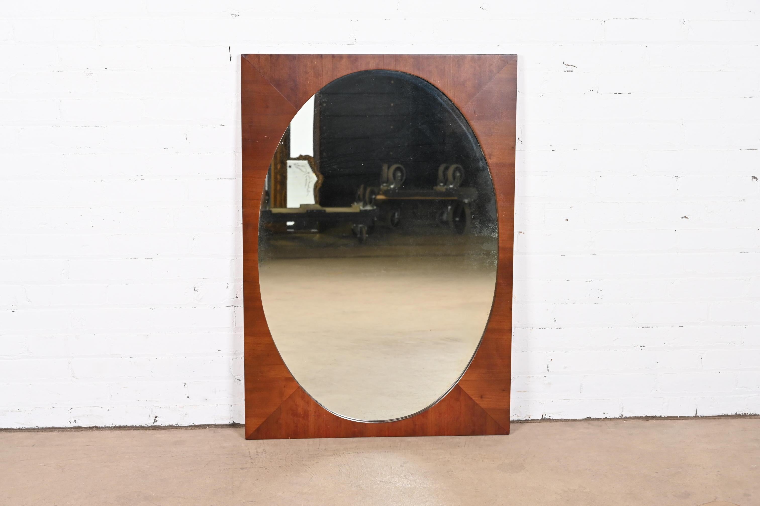 Mid-Century Modern Oval Wall Mirror in Walnut Frame In Good Condition In South Bend, IN