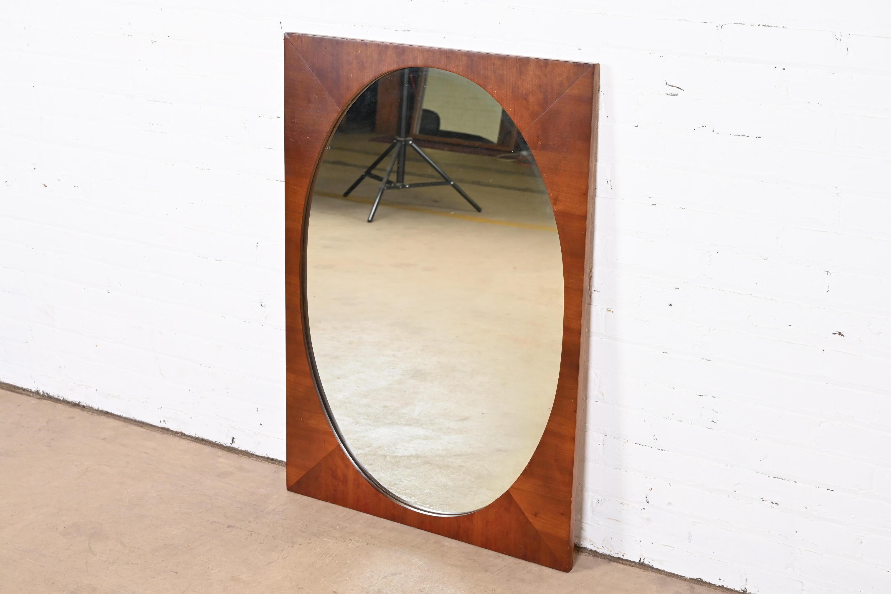 Mid-20th Century Mid-Century Modern Oval Wall Mirror in Walnut Frame