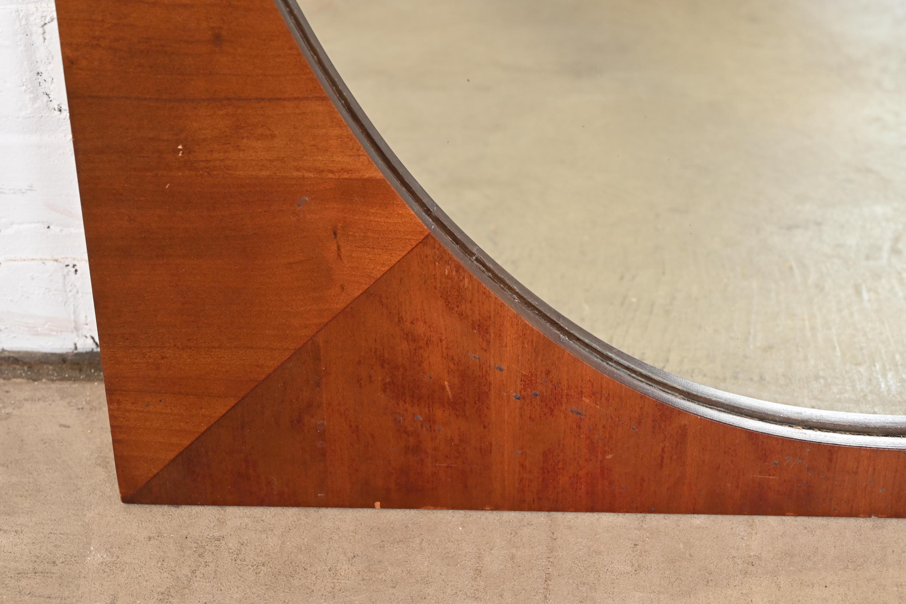 Mid-Century Modern Oval Wall Mirror in Walnut Frame 4