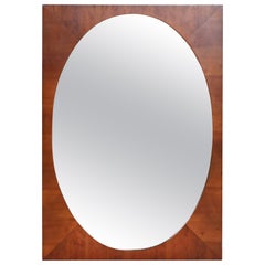 Mid-Century Modern Oval Wall Mirror in Walnut Frame