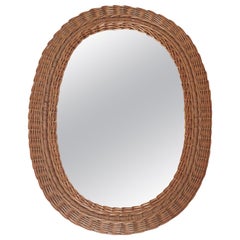 Mid-Century Modern Oval Wall Mirror made of Dand-Woven Willow