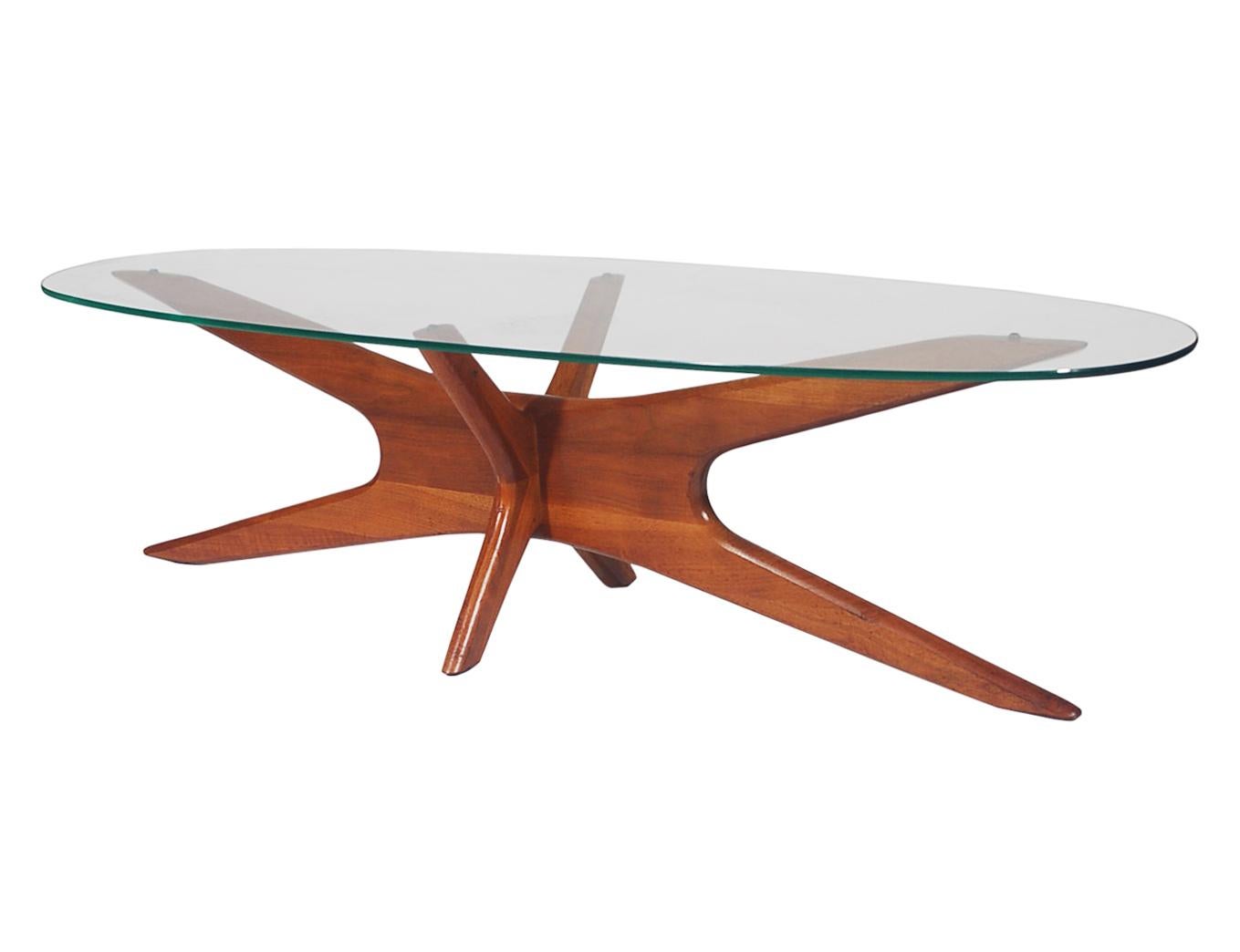 Mid-20th Century Mid-Century Modern Oval Walnut and Glass Cocktail Table by Adrian Pearsall For Sale