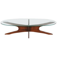 Mid-Century Modern Oval Walnut and Glass Cocktail Table by Adrian Pearsall