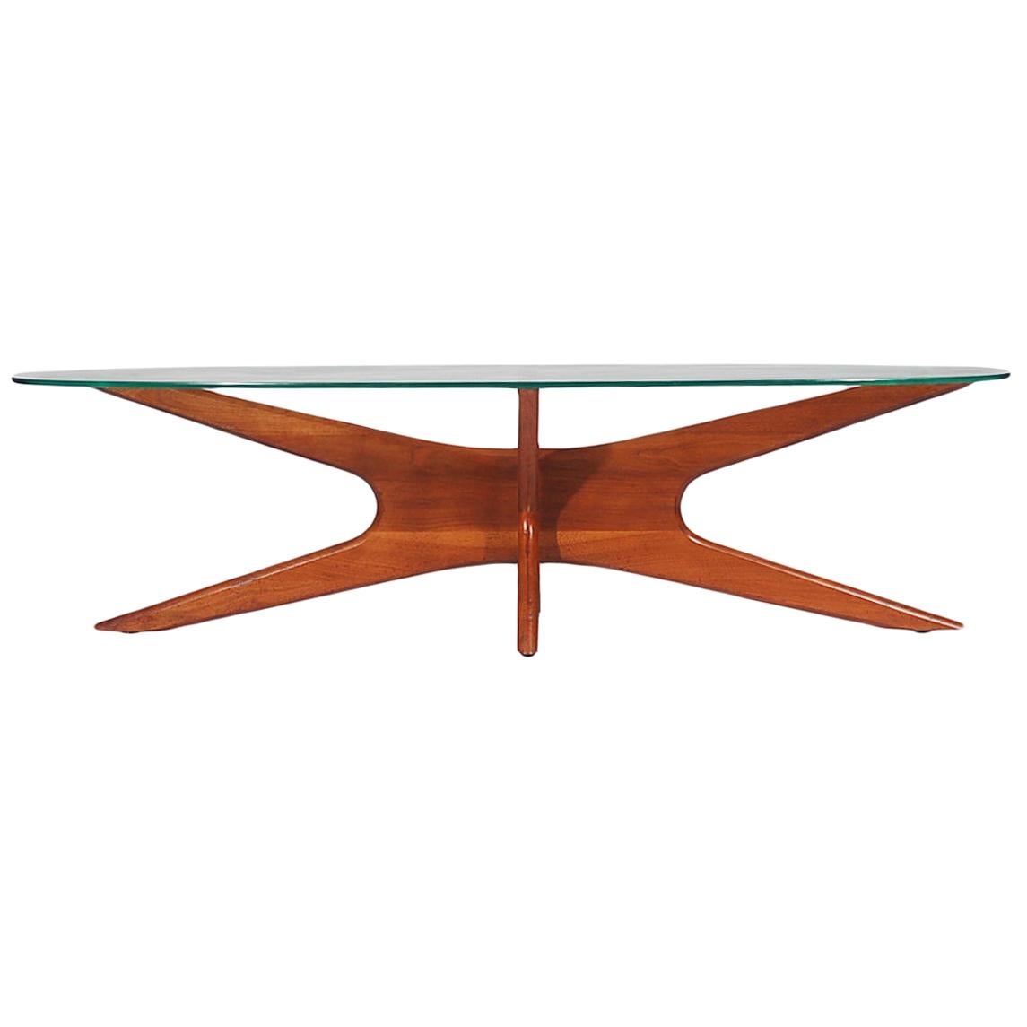 Mid-Century Modern Oval Walnut and Glass Cocktail Table by Adrian Pearsall For Sale