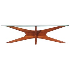 Mid-Century Modern Oval Walnut and Glass Cocktail Table by Adrian Pearsall