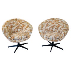 Mid-Century Modern Overman Sweden Pod Swivel Lounge Chair Armchair, a pair