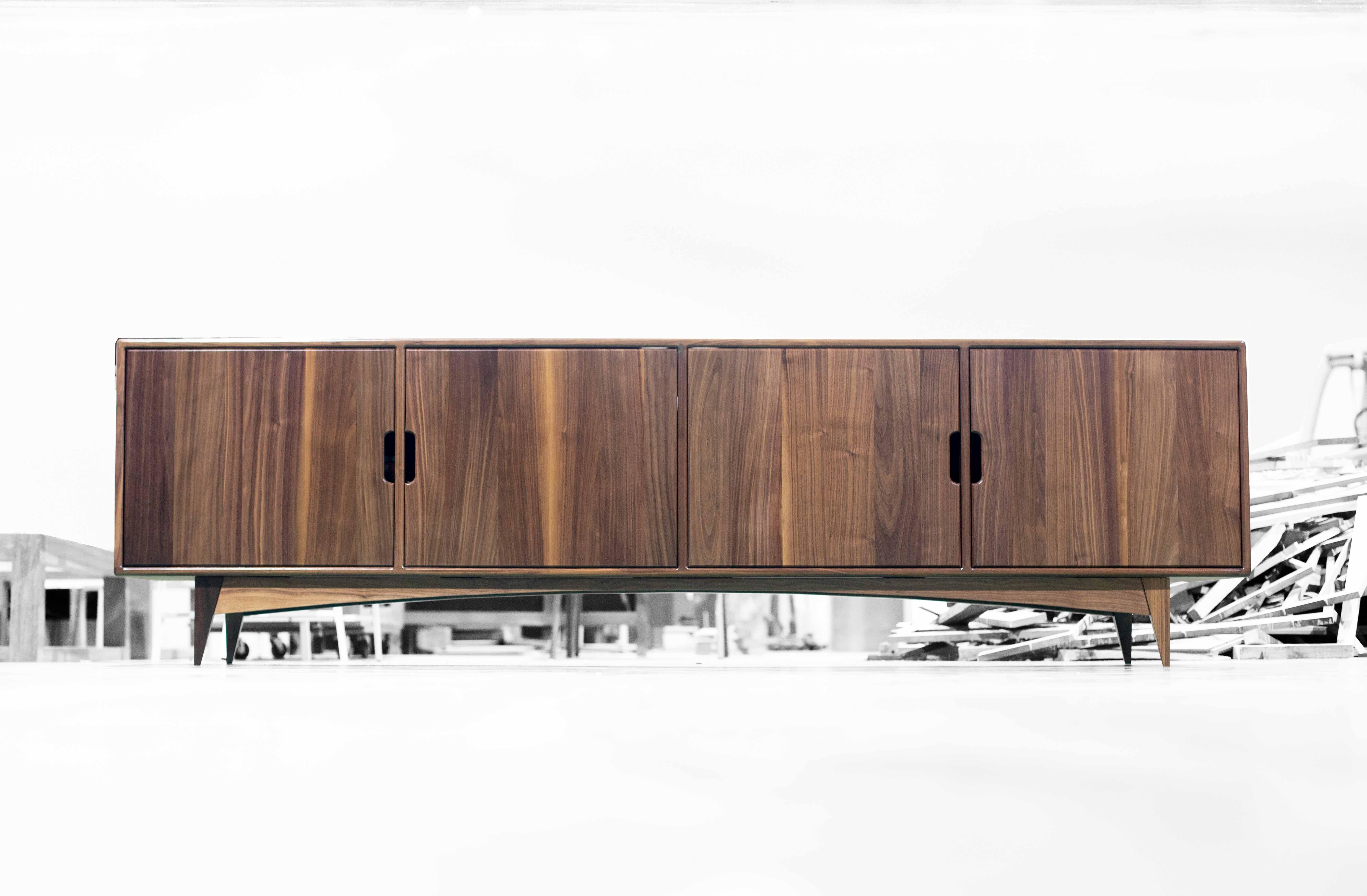 Spanish Mid-Century Modern Oversize Credenza in Solid Walnut - Minimalist Artisan Craft For Sale