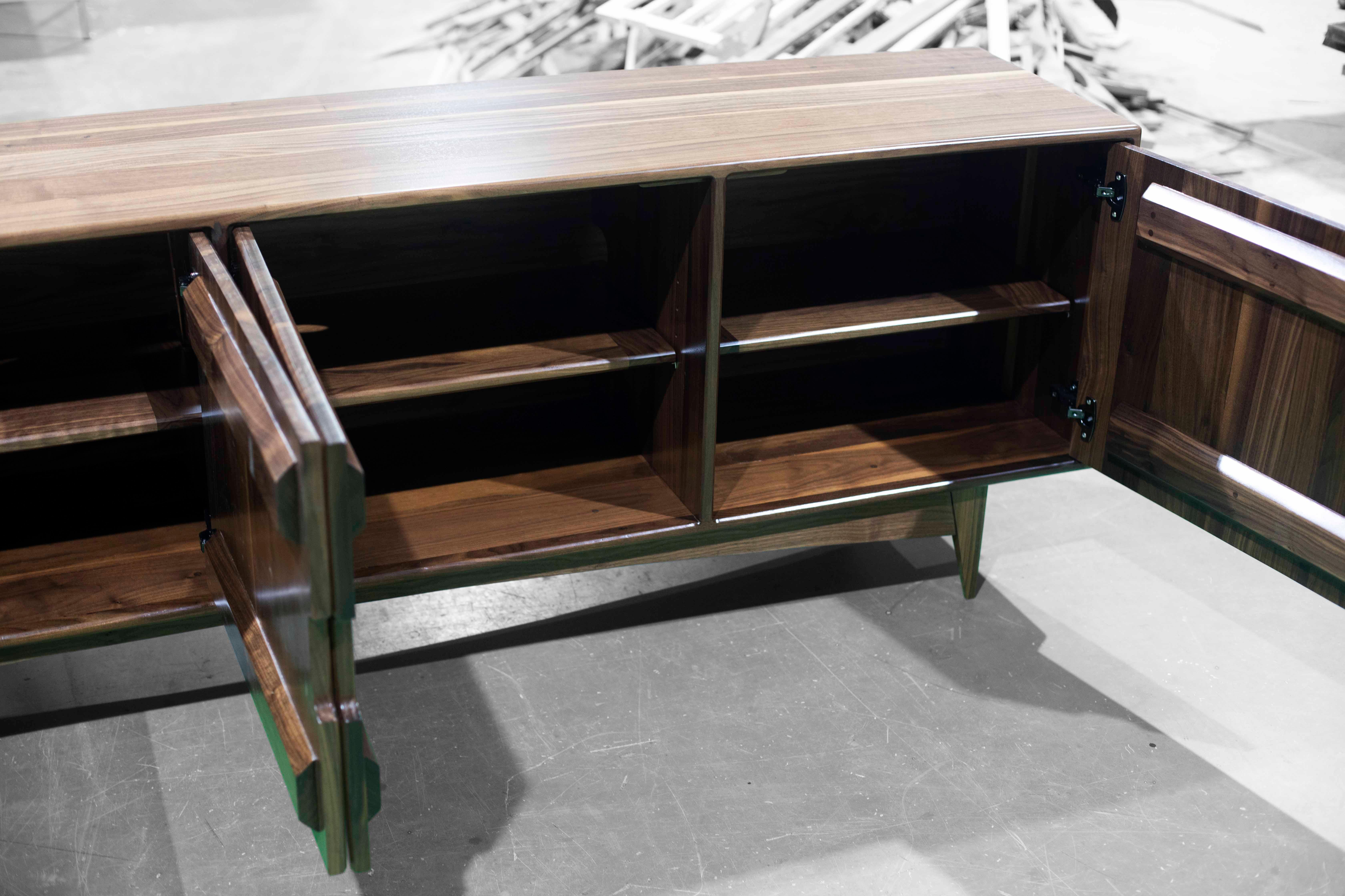 Chestnut Mid-Century Modern Oversize Credenza in Solid Walnut - Minimalist Artisan Craft For Sale