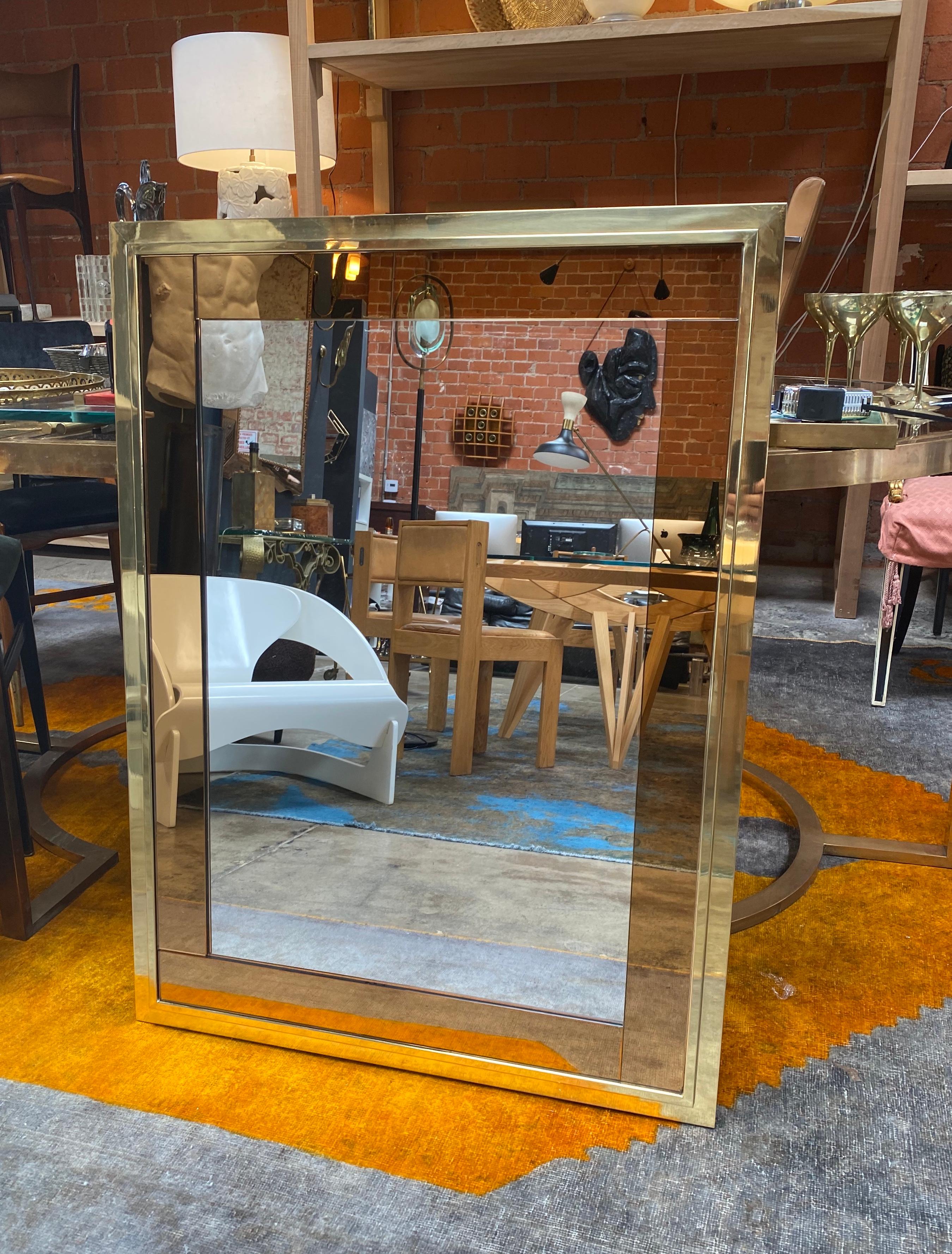 Brass Mid-Century Modern Oversize Square Mirror, Italy, 1970 For Sale