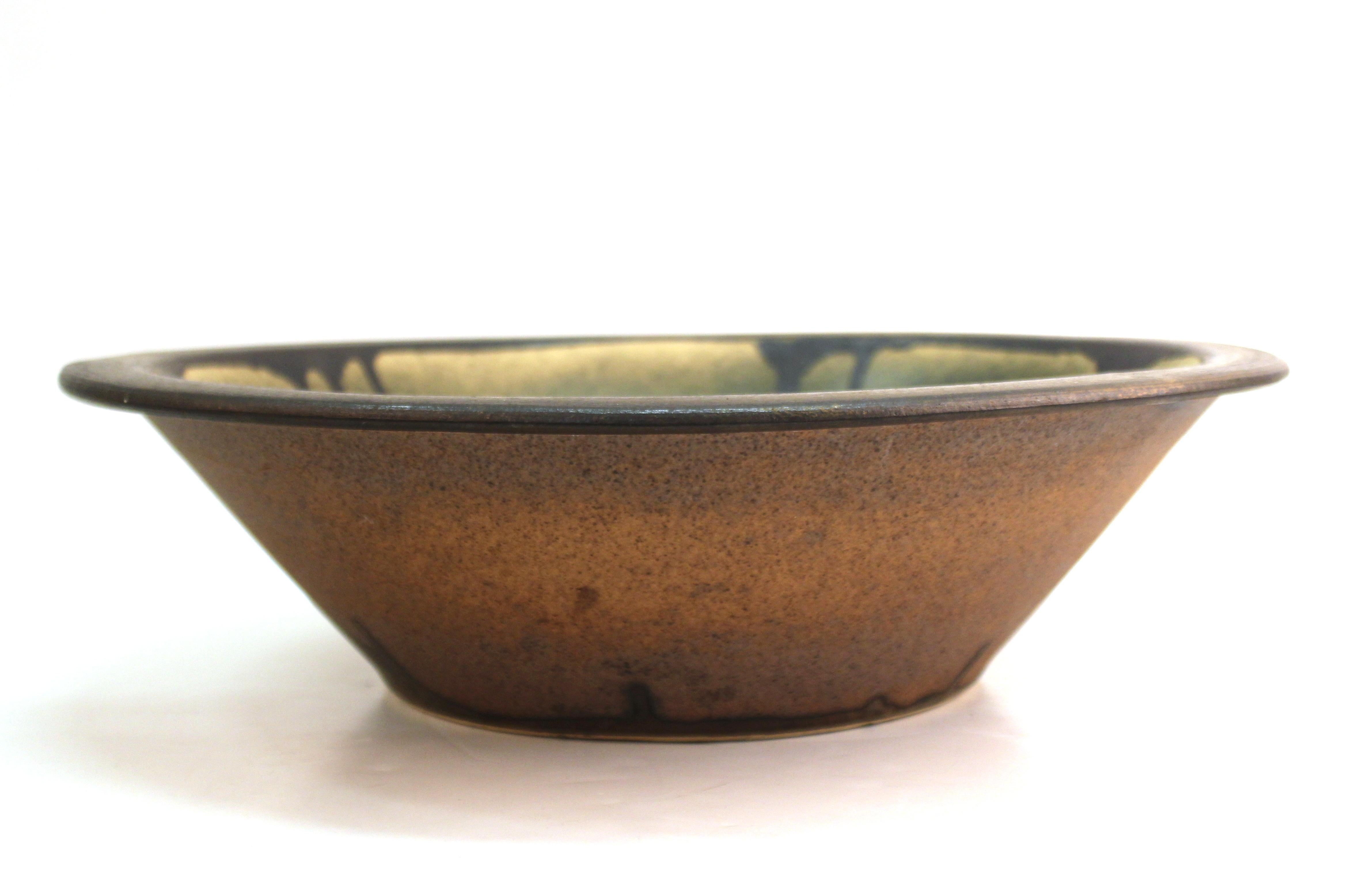 Mid-Century Modern Oversized Pottery Charger Bowl with Drip Glaze In Good Condition In New York, NY