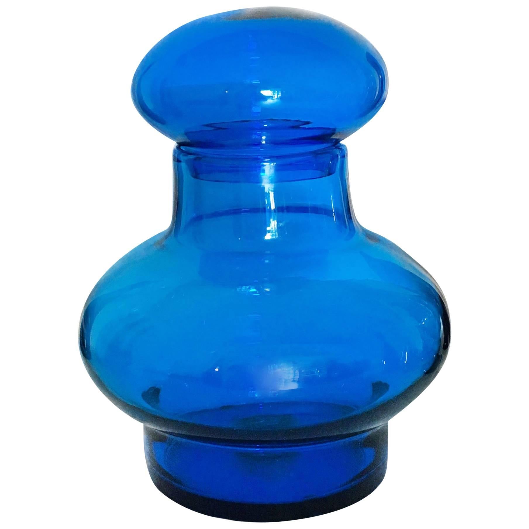 Mid-Century Modern Oversized Royal Blue Blenko Art Glass Jar For Sale