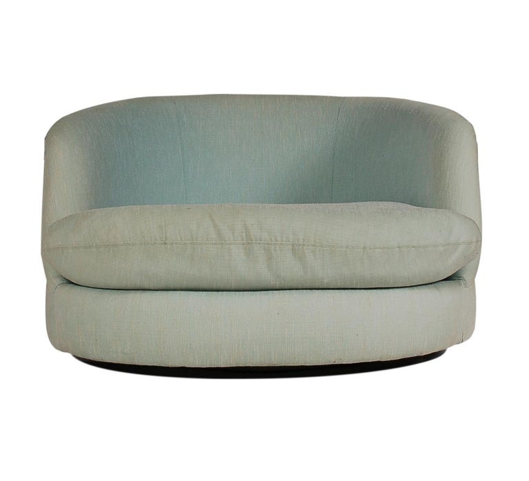 Fabric Mid-Century Modern Oversized Swivel Chaise Lounge Tub Chairs by Milo Baughman For Sale