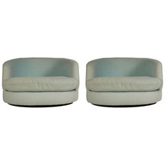 Vintage Mid-Century Modern Oversized Swivel Chaise Lounge Tub Chairs by Milo Baughman