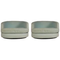 Retro Mid-Century Modern Oversized Swivel Chaise Lounge Tub Chairs by Milo Baughman