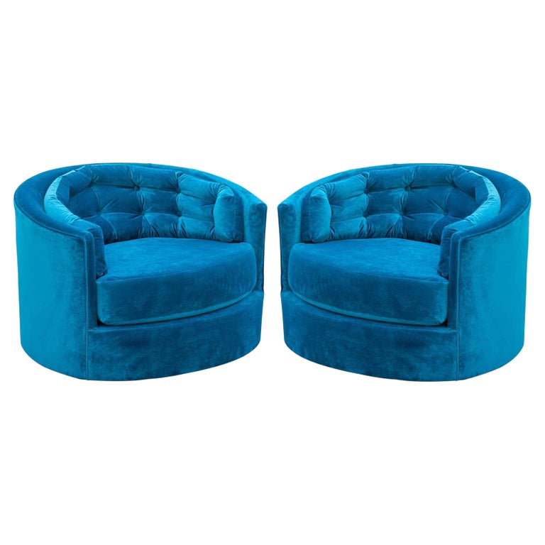 Mid Century Modern Oversized Swivel Tub, Oversized Round Swivel Chair Blue