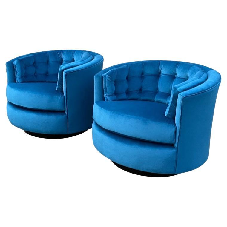 Mid-Century Modern Oversized Swivel Tub Chairs Milo Baughman Style For Sale