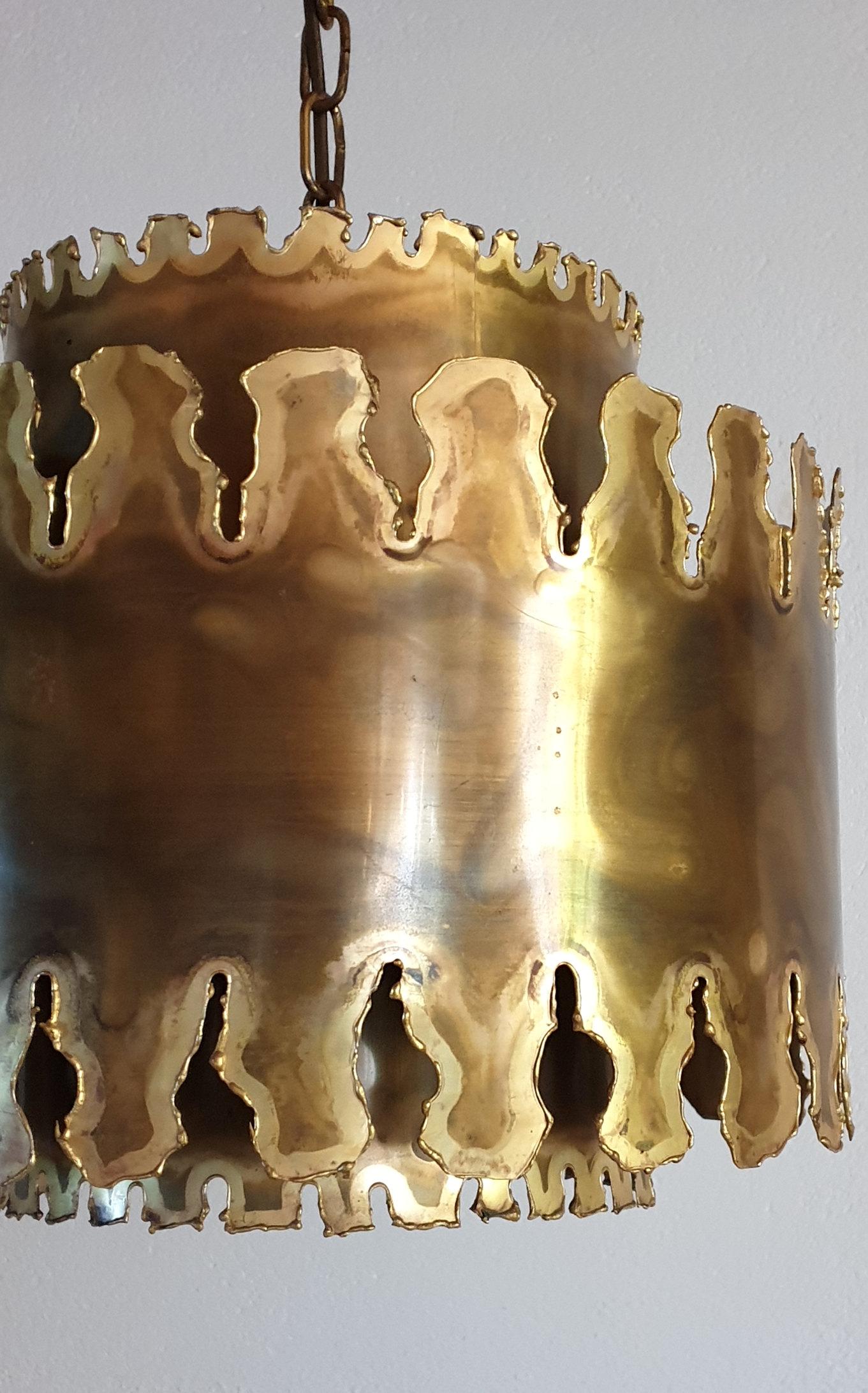 Mid-Century Modern Stamped Brass Brutalist Chandelier by Sorensen Denmark 1960s In Excellent Condition In Dallas, TX