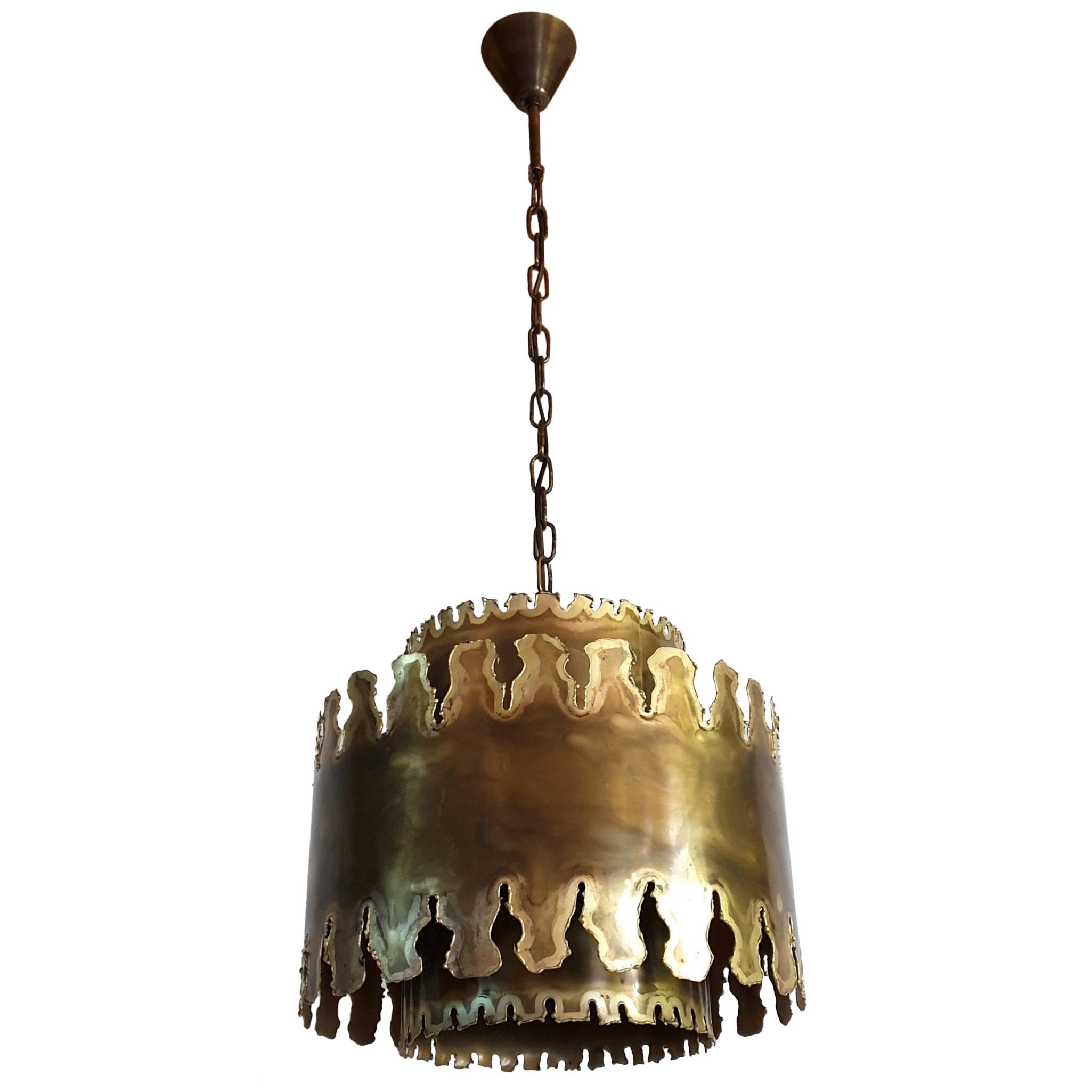 Mid-Century Modern Stamped Brass Brutalist Chandelier by Sorensen Denmark 1960s