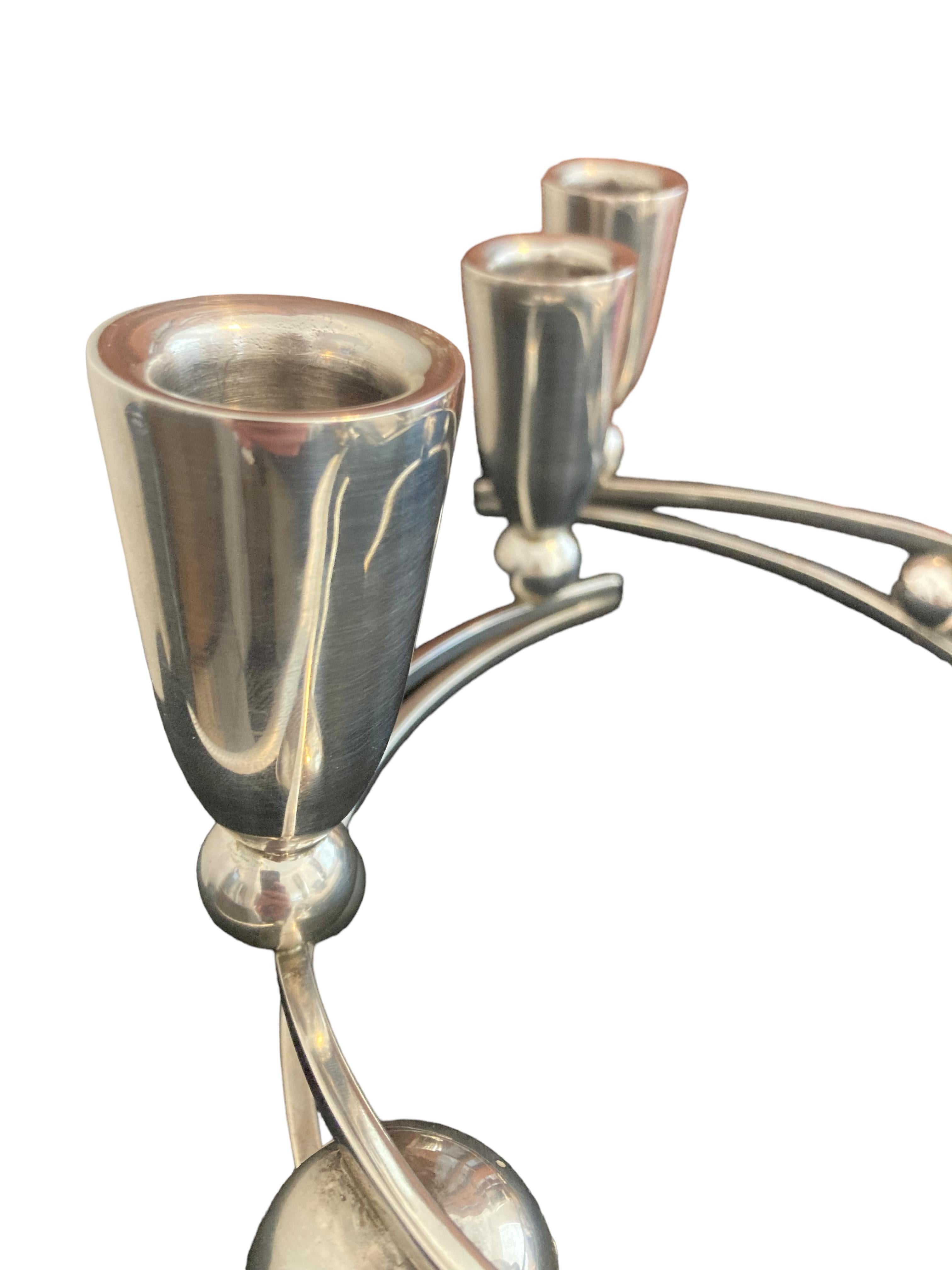 Hand-Crafted Mid-Century Modern P Lopez Sterling Candelabra Candlesticks, Mexico, circa 1950