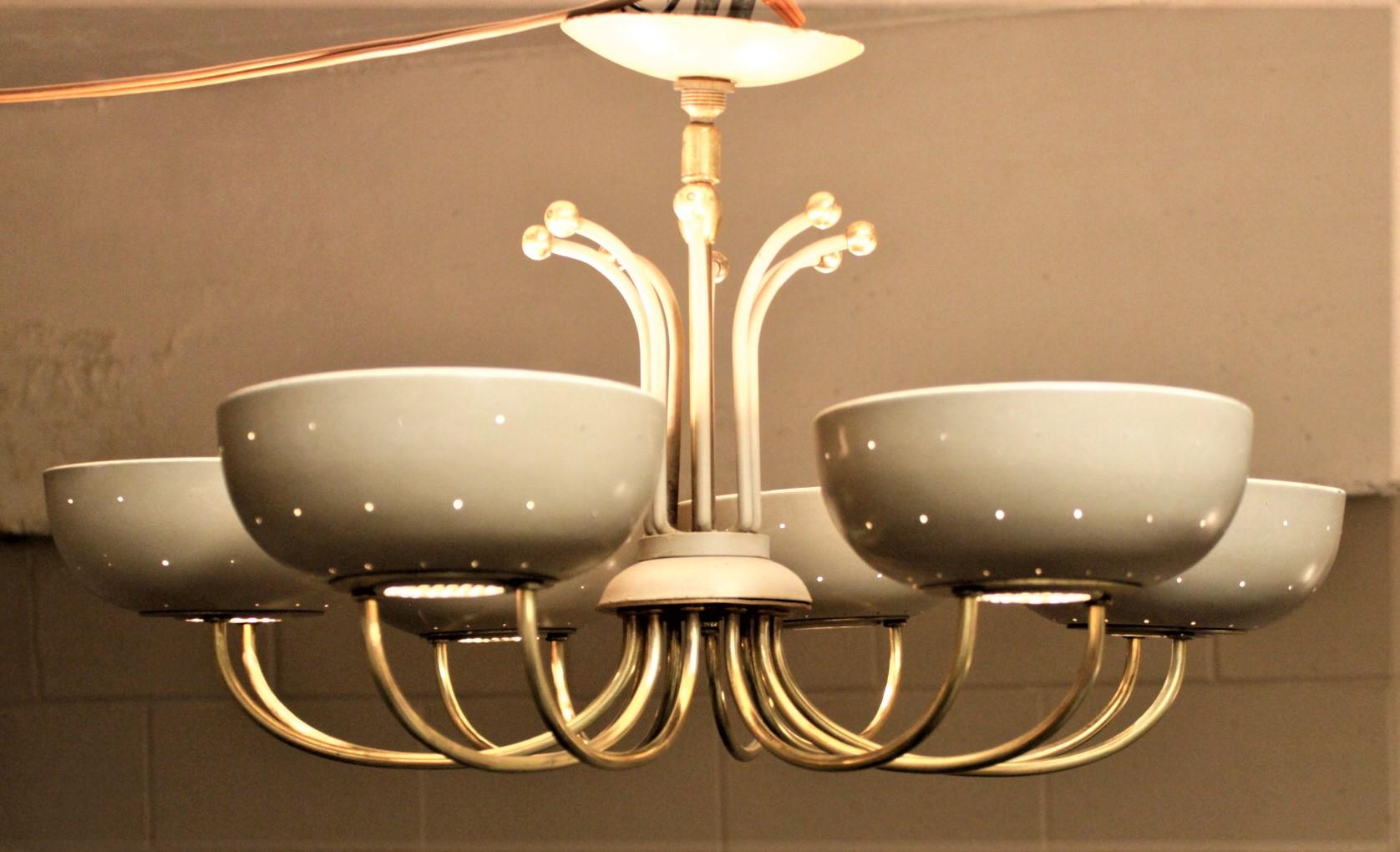 Finnish Mid-Century Modern Paavo Tynell Attributed Six Cup Chandelier or Light Fixture