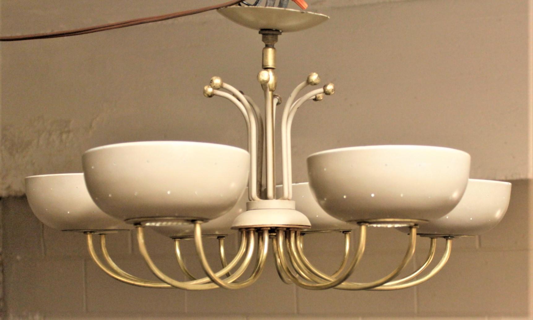Machine-Made Mid-Century Modern Paavo Tynell Attributed Six Cup Chandelier or Light Fixture