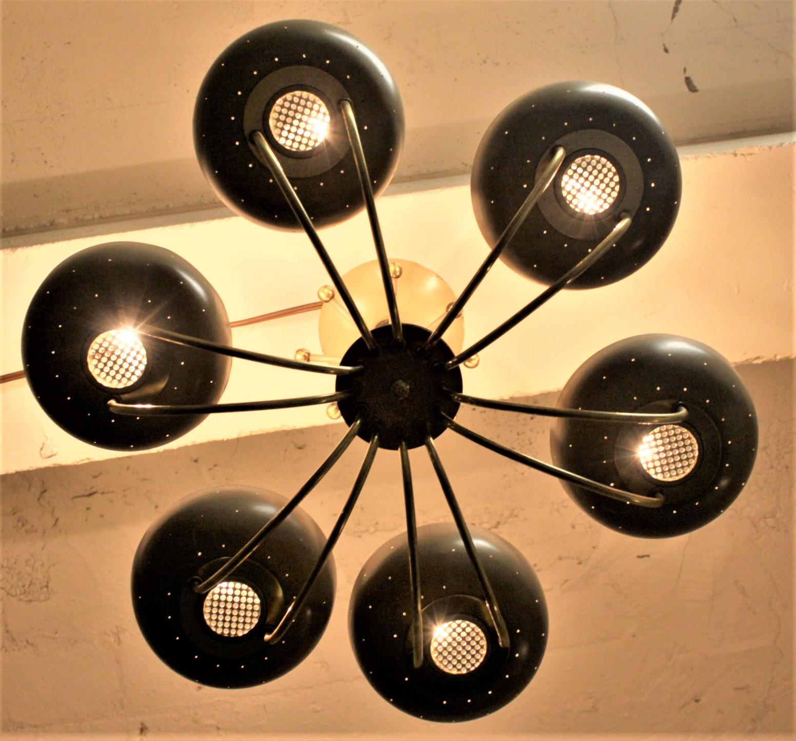 Mid-Century Modern Paavo Tynell Attributed Six Cup Chandelier or Light Fixture 1