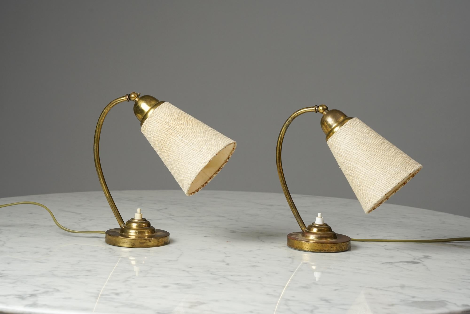 Mid-Century Modern Paavo Tynell Style Brass Table Lamps, 1940s/1950s In Good Condition For Sale In Helsinki, FI
